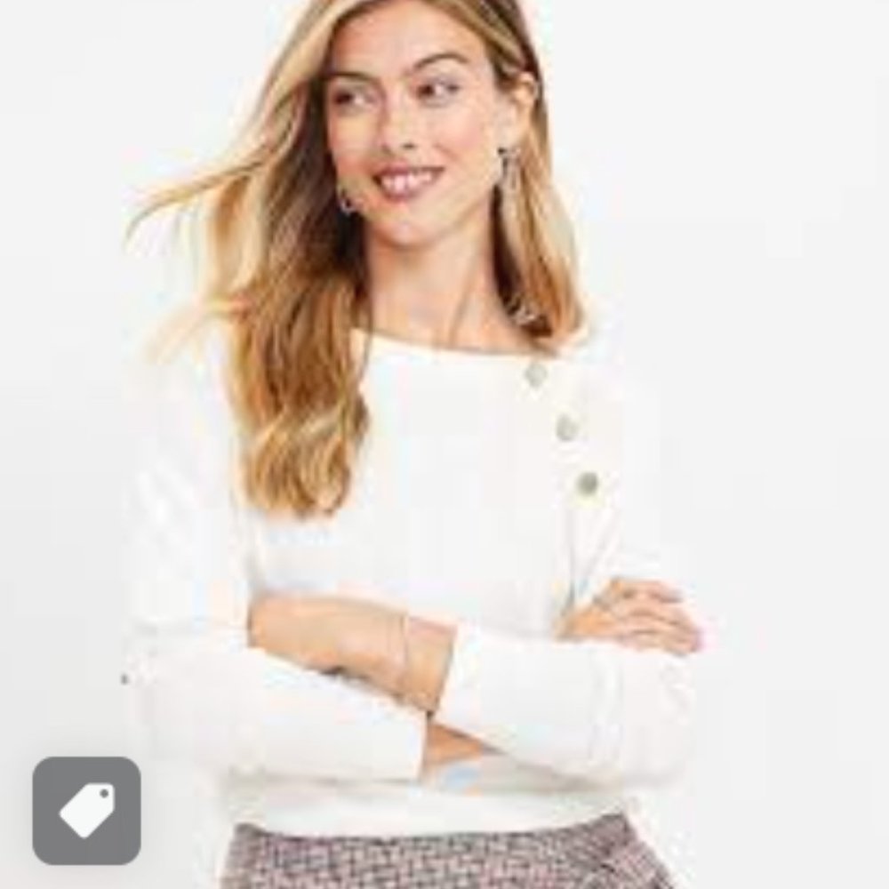 LOFT Button Trim Long Sleeve Knit Top - NWT